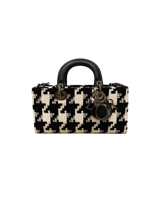 Dior Lady Dior D'joy Houndstooth Tweed Medium Black White SHW 2022 Size 26x5x14