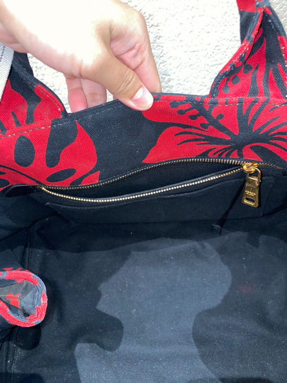 Prada Canapa Shopping Tote Floral Canvas Black Red Size 36x33x22