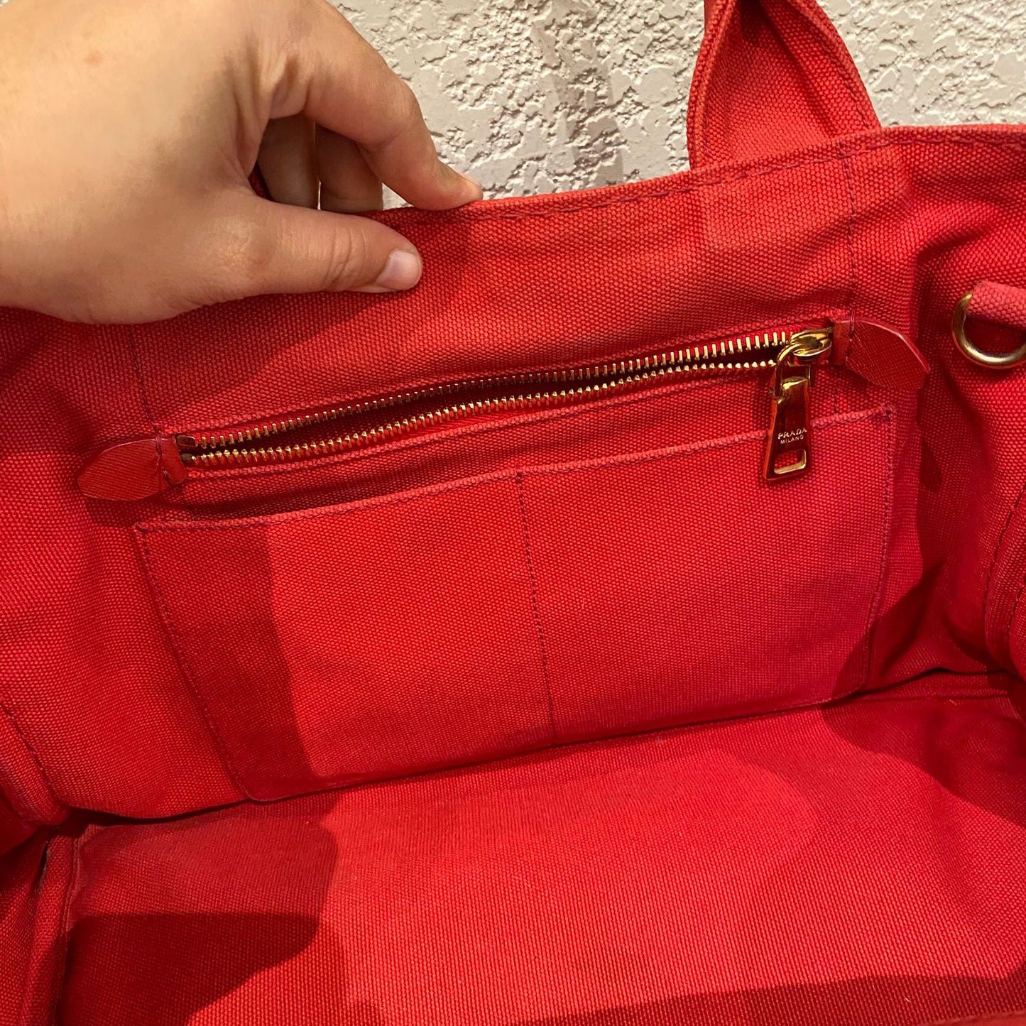 Prada Canapa Shopping Tote Canvas Red Size Size 35x23x22