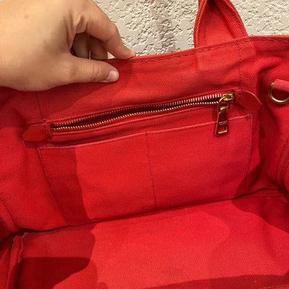 Prada Canapa Shopping Tote Canvas Red Size Size 35x23x22