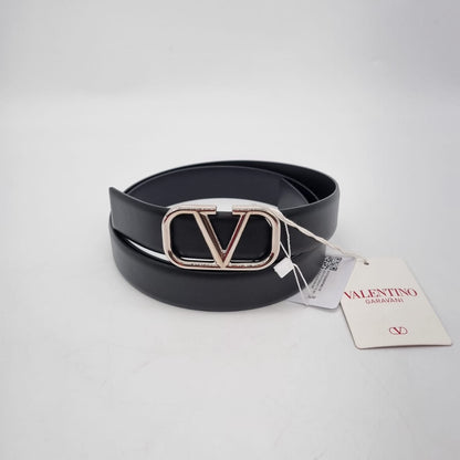 Valentino Garavani V Logo Signature Buckle Belt 30 mm Black Size 100