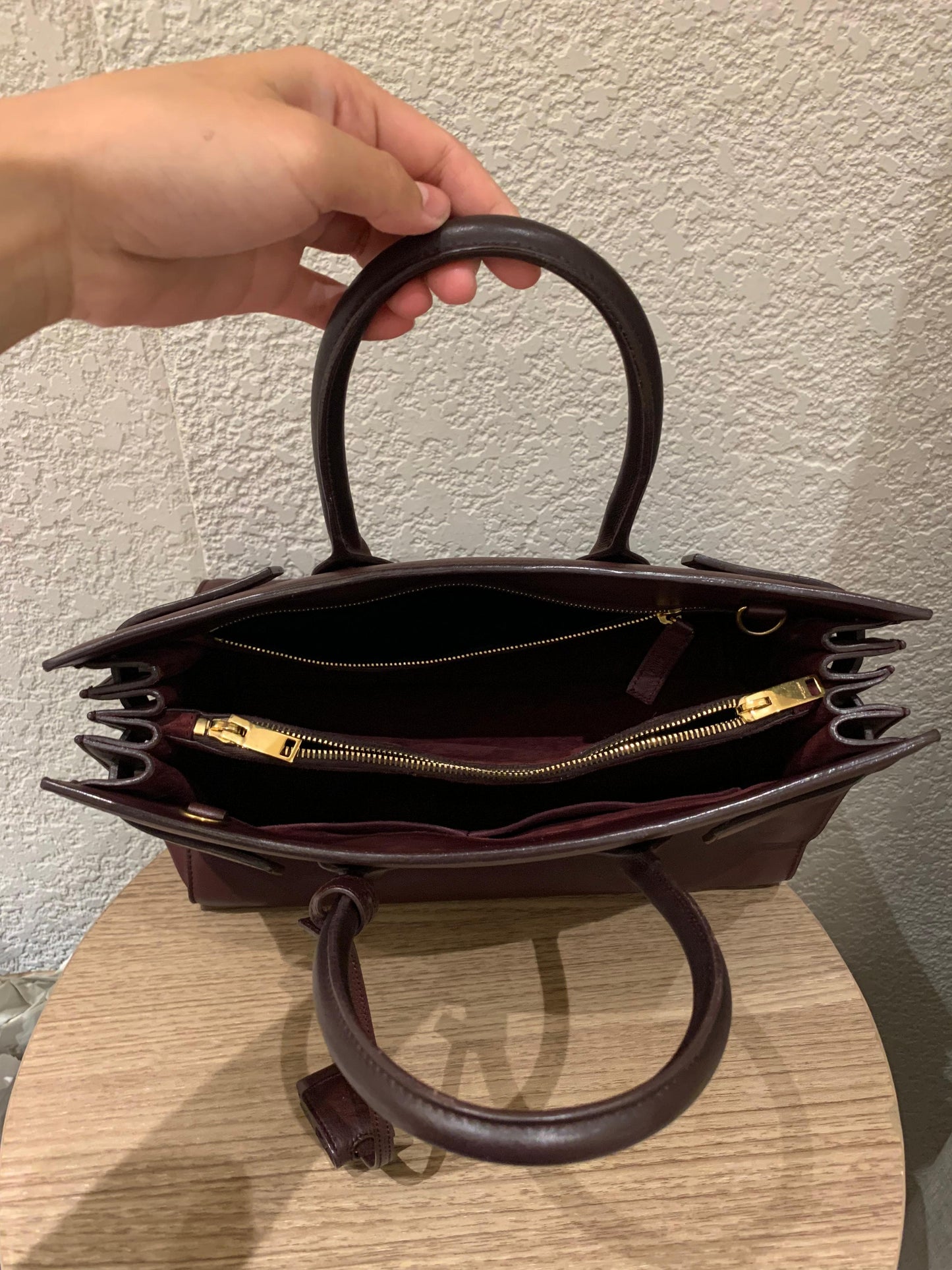 Yves Saint Laurent Sac De Jour Small Calfskin Burgundy GHW Size 32x16x23