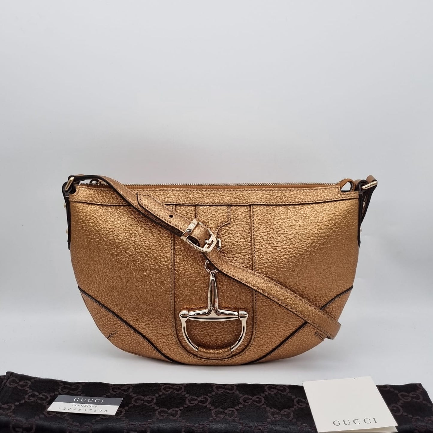 Gucci Horsebit Leather Crossbody Gold Size 29x23