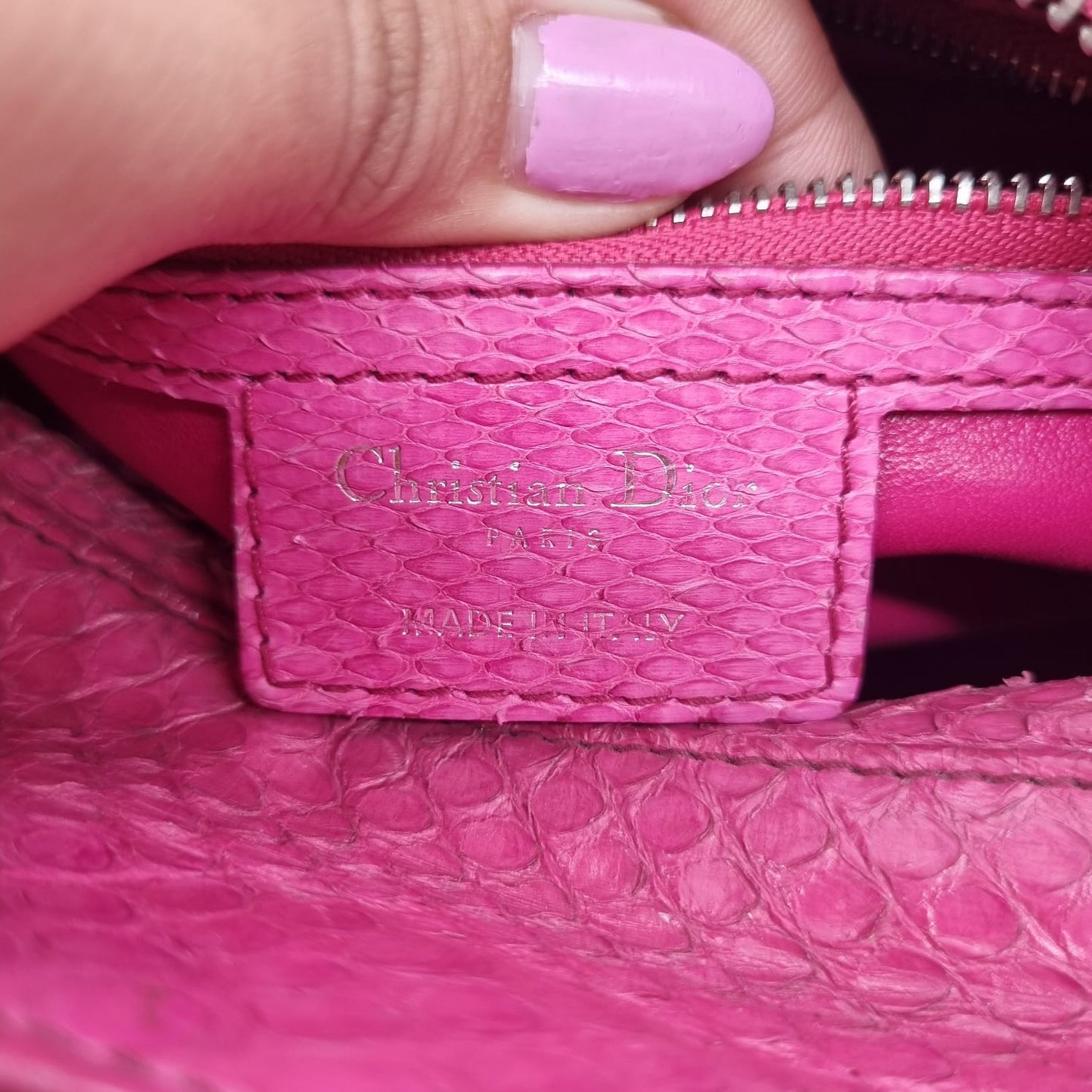 Dior Lady Dior Medium Snake Skin Pink SHW 2012 Size 24x9x19