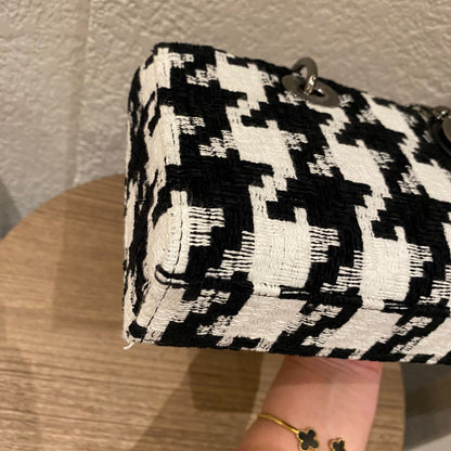 Dior Lady Dior D'joy Houndstooth Tweed Medium Black White SHW 2022 Size 26x5x14