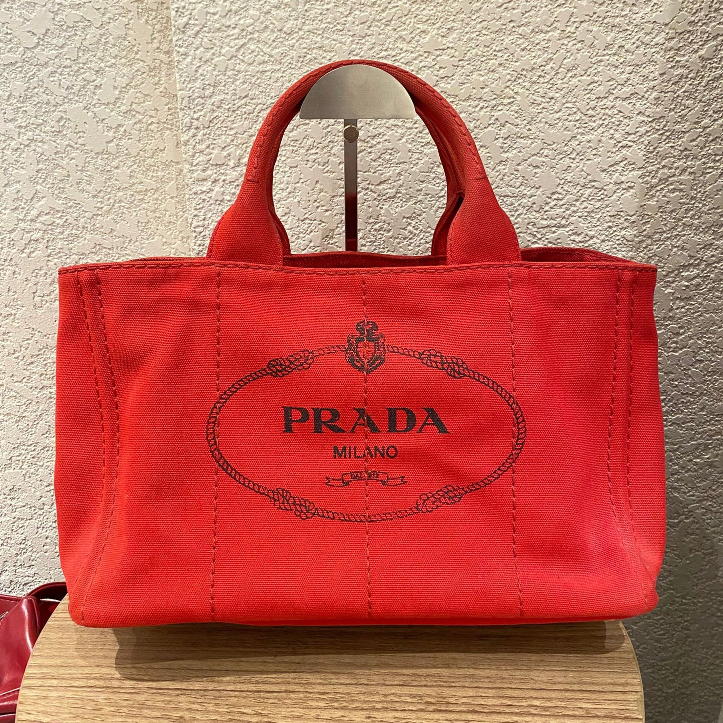 Prada Canapa Shopping Tote Canvas Red Size Size 35x23x22