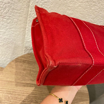 Hermes Herline Tote Canvas Red Size 30x8x22