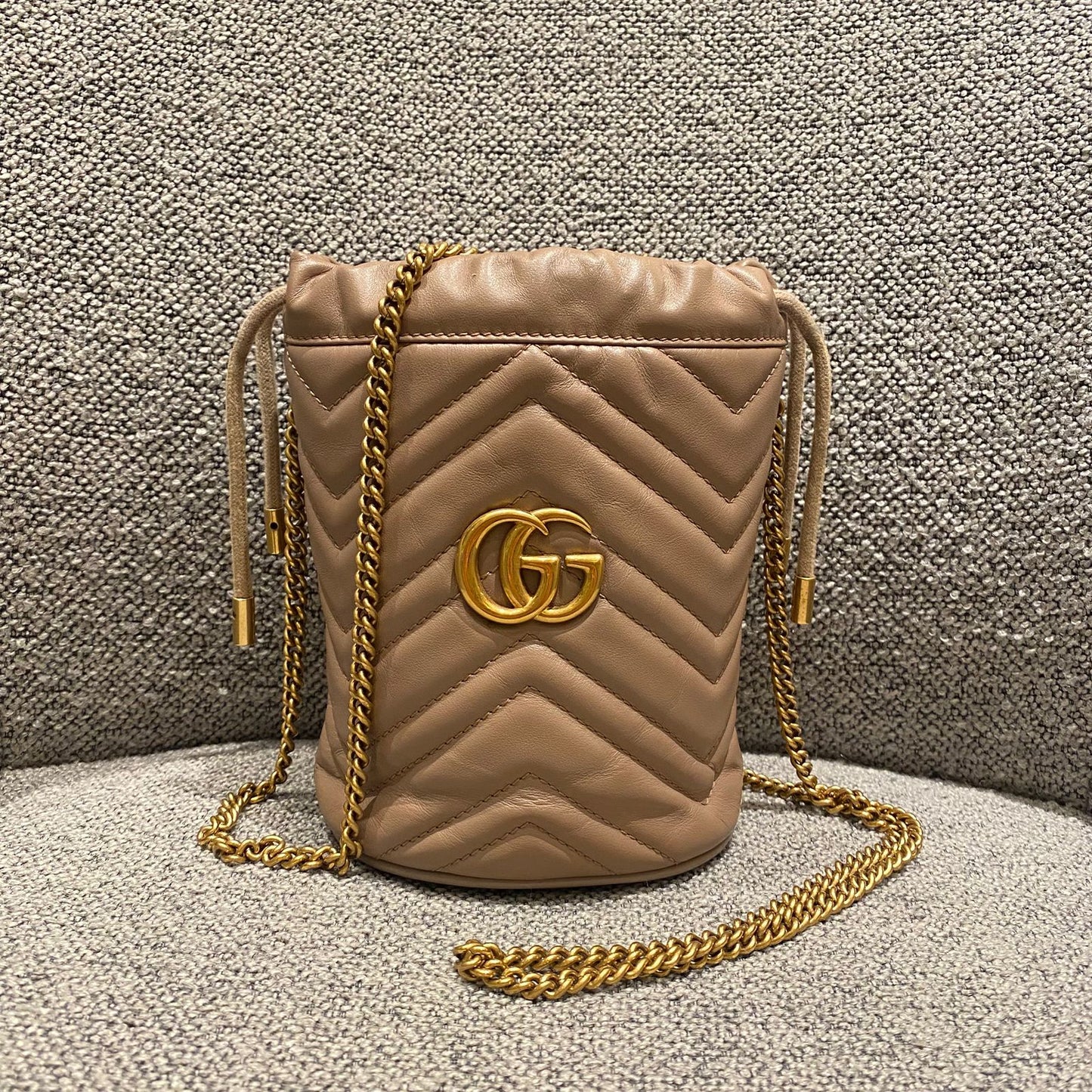 Gucci Matelasse Mini Bucket Bag Nude GHW Size 13x11x18