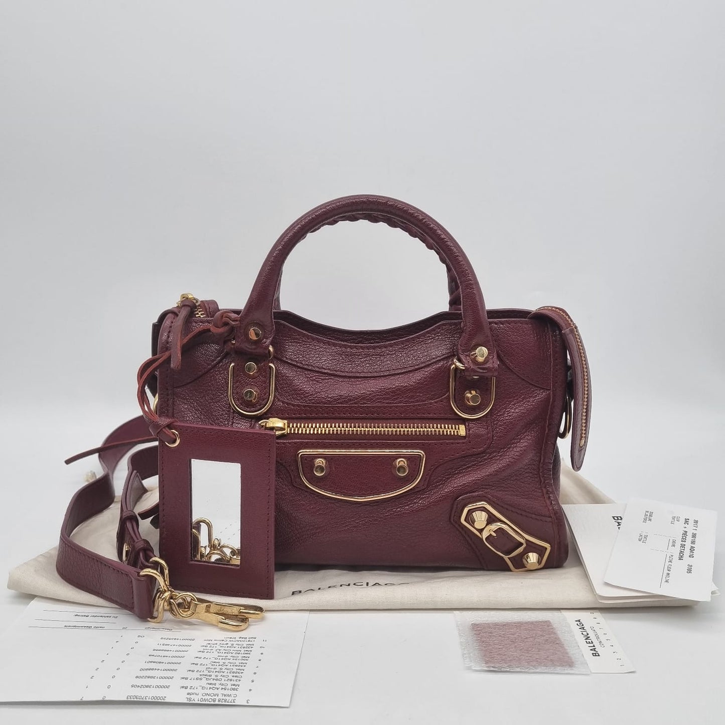 Balenciaga Mini City Metallic Edge GHW Burgundy #B 2017 Size 24x7x15