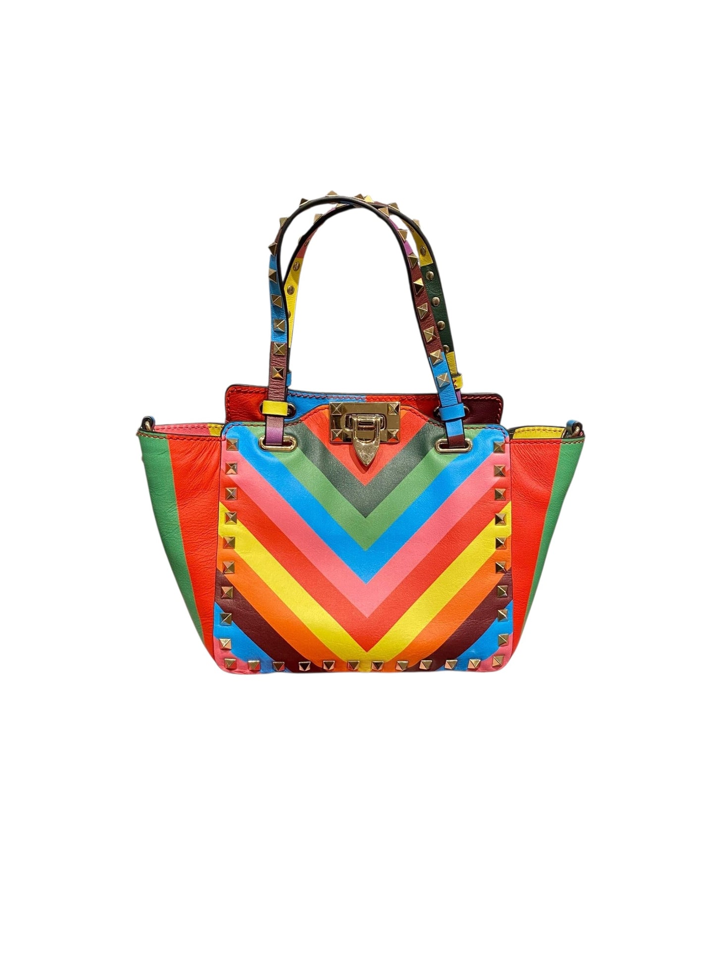 Valentino Garavani Rockstud Small Tote Rainbow Bag Size 19x9x17