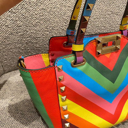 Valentino Garavani Rockstud Small Tote Rainbow Bag Size 19x9x17