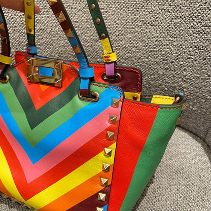 Valentino Garavani Rockstud Small Tote Rainbow Bag Size 19x9x17