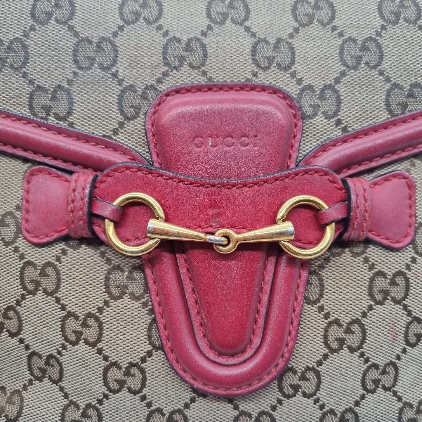 Gucci Lady Web Shoulder Bag GG Canvas Red Size 24x7x20