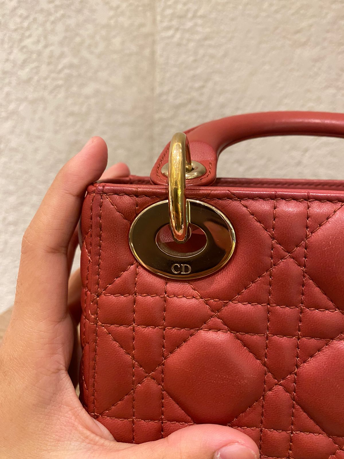 Dior Lady Dior Mini Lambskin Coral SHW 2019 Size 17x8x14