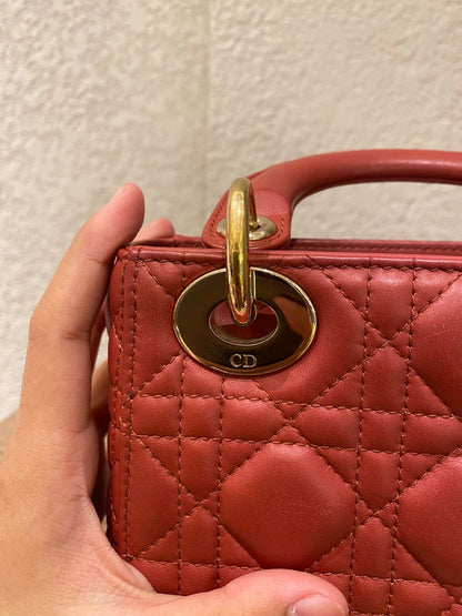 Dior Lady Dior Mini Lambskin Coral SHW 2019 Size 17x8x14