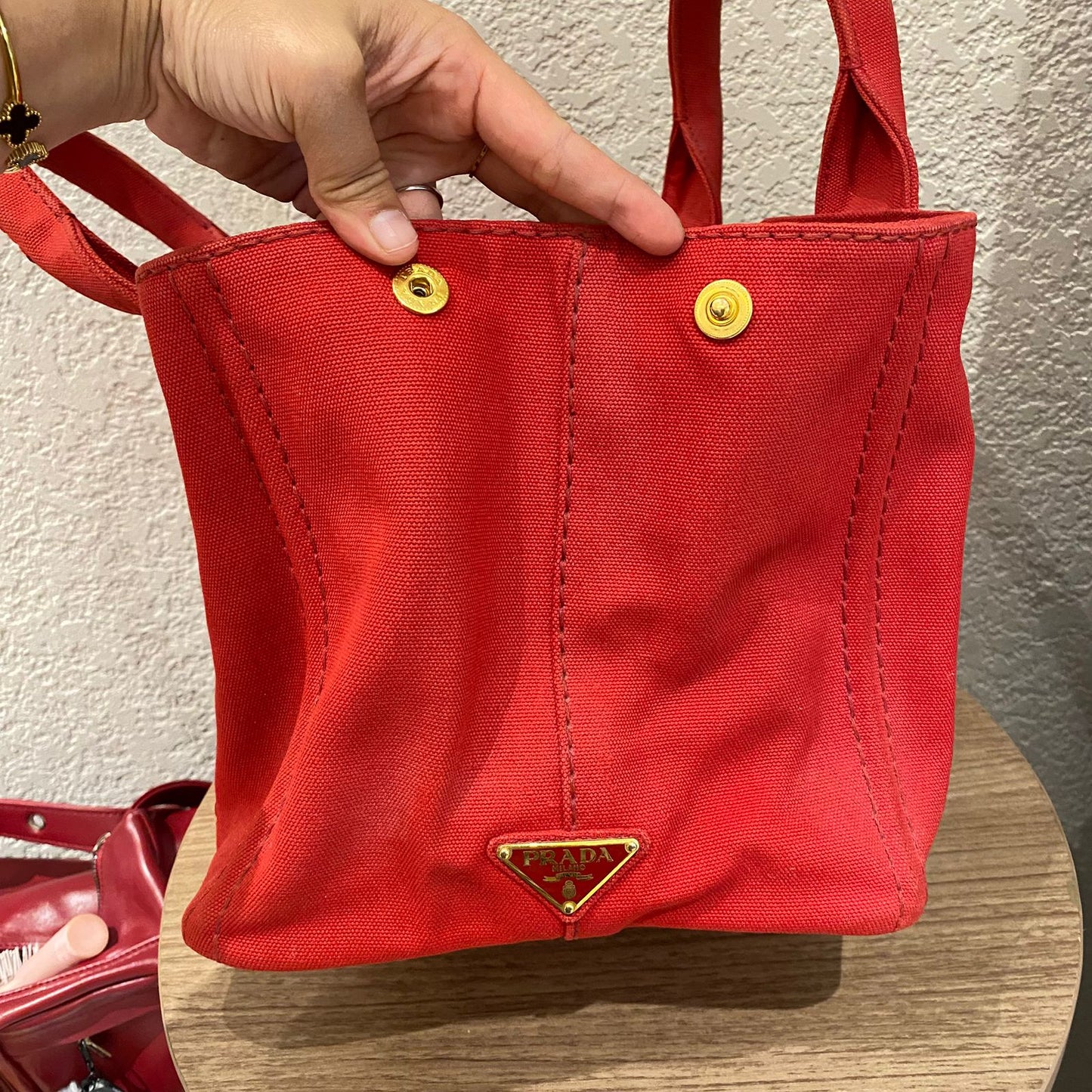 Prada Canapa Shopping Tote Canvas Red Size Size 35x23x22