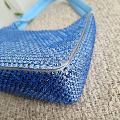Prada Re Edition Crystal Embellished Satin Blue Size 22x6x16