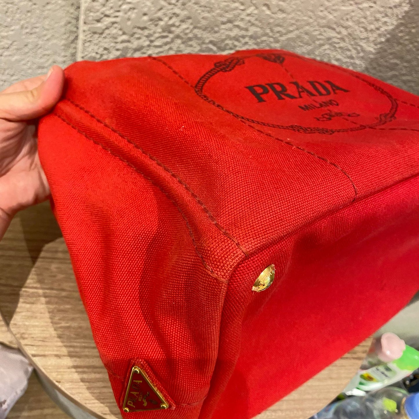 Prada Canapa Shopping Tote Canvas Red Size Size 35x23x22