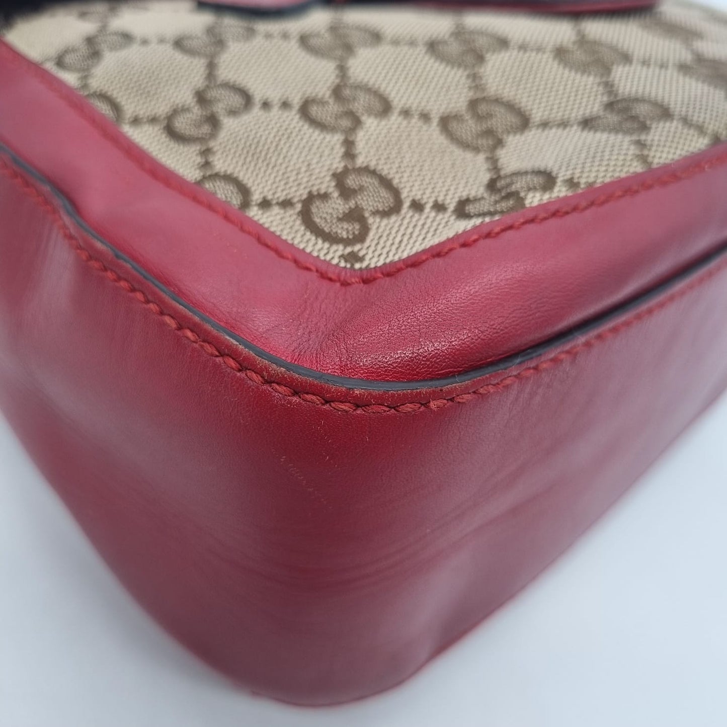 Gucci Lady Web Shoulder Bag GG Canvas Red Size 24x7x20