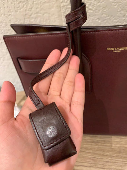 Yves Saint Laurent Sac De Jour Small Calfskin Burgundy GHW Size 32x16x23