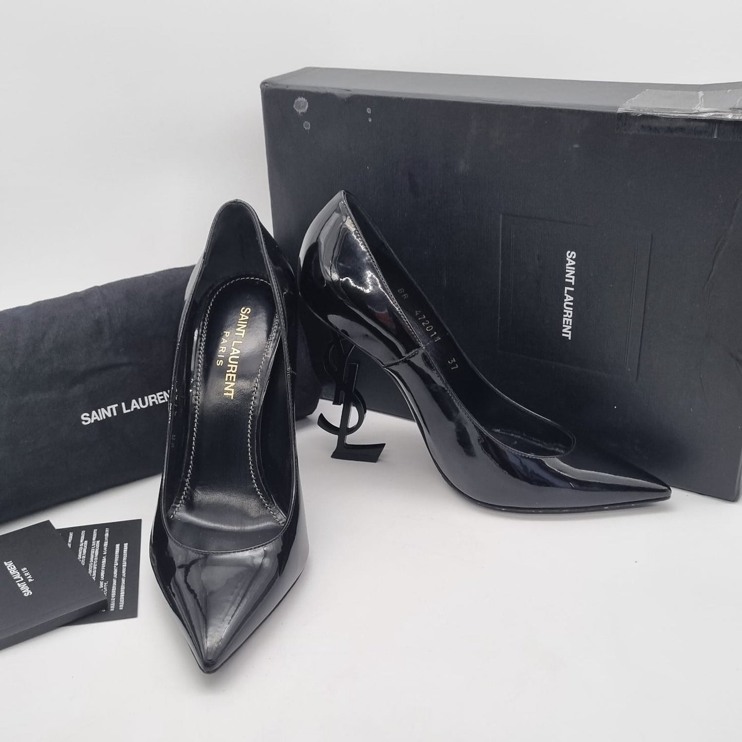 Yves Saint Laurent Opyum Patent Leather Pumps All Black Size 37/25 Dari Ujung