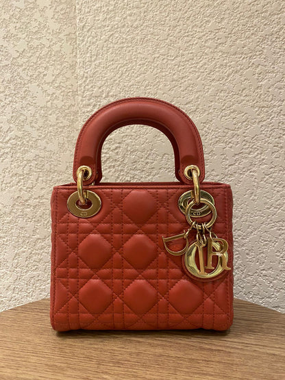 Dior Lady Dior Mini Lambskin Coral SHW 2019 Size 17x8x14