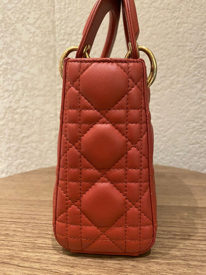 Dior Lady Dior Mini Lambskin Coral SHW 2019 Size 17x8x14