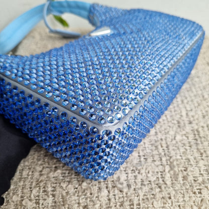 Prada Re Edition Crystal Embellished Satin Blue Size 22x6x16