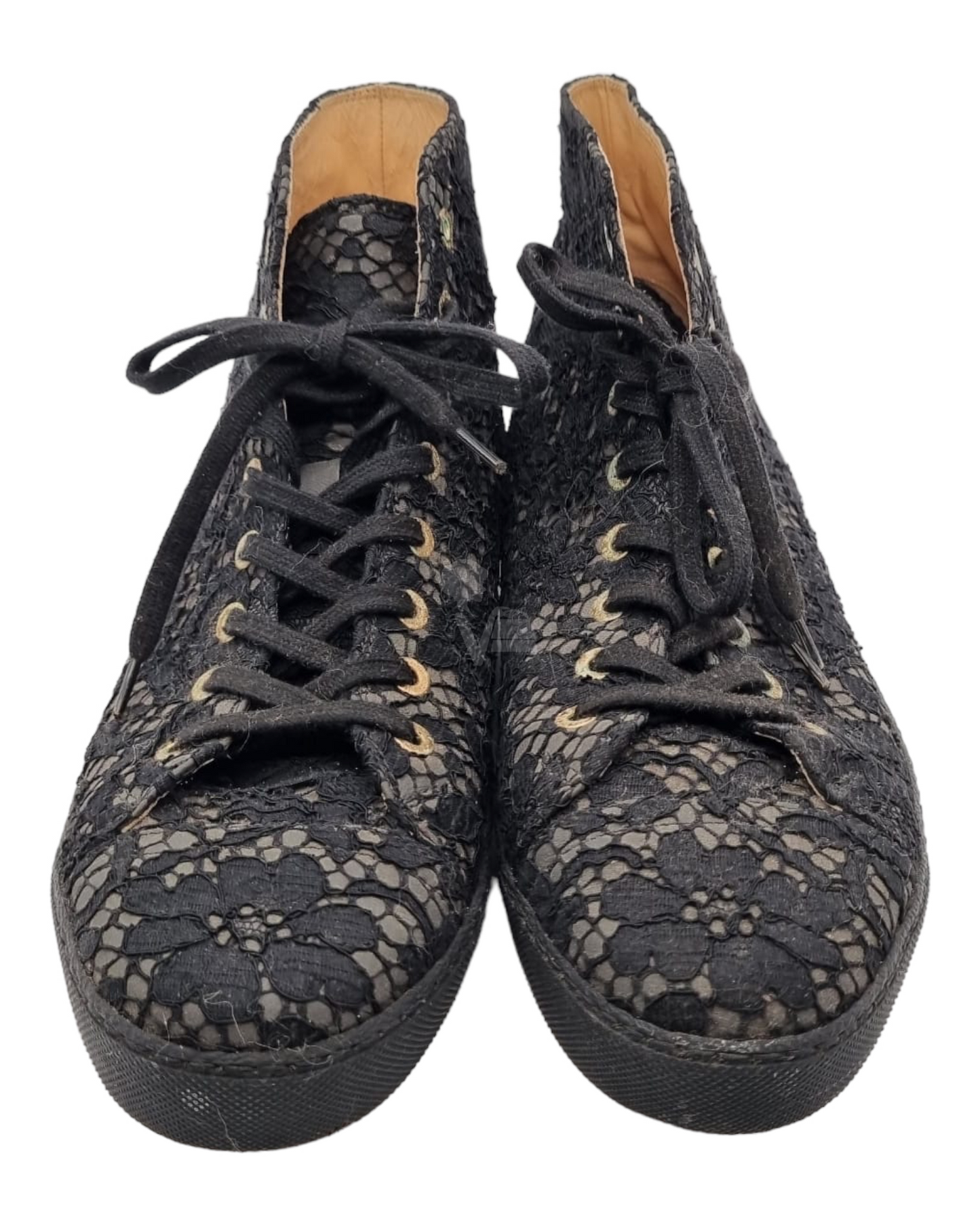 Chanel Tennis Shoes Black Cut Lace Sneakers Size 40,5