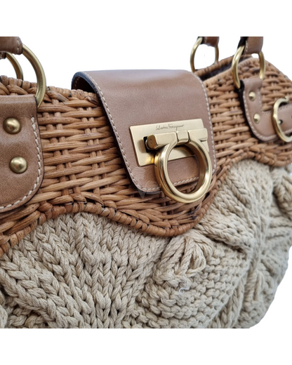 Salvatore Ferragamo Marisa Crochet With Large Neutral Wicker Size 48x30