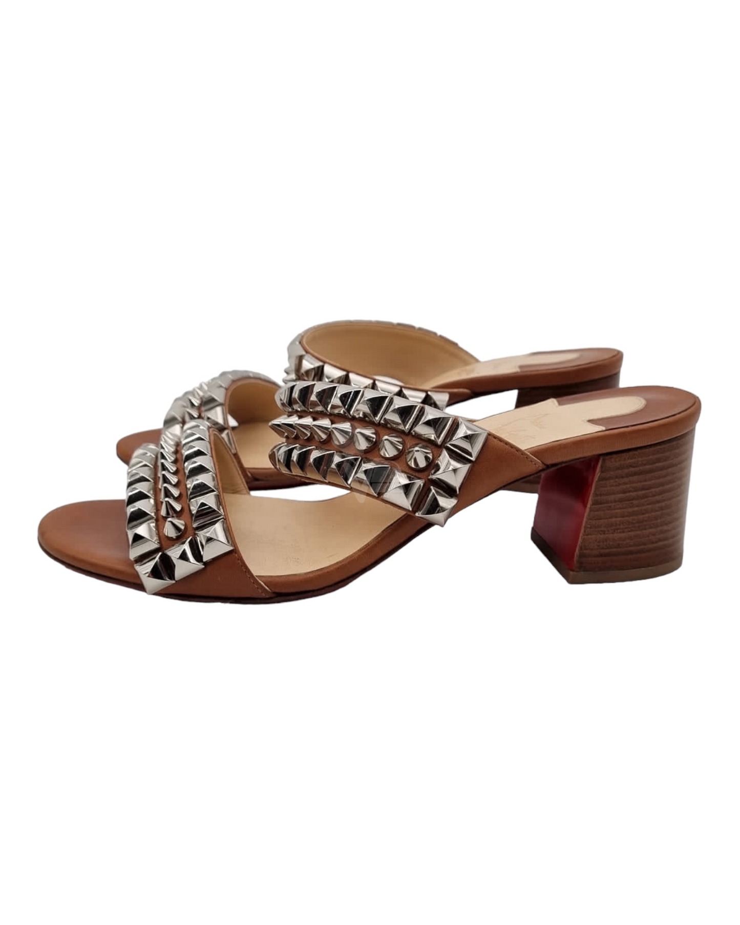 Christian Louboutin Studded Sandal Brown Leather Size 38/25