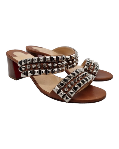 Christian Louboutin Studded Sandal Brown Leather Size 38/25