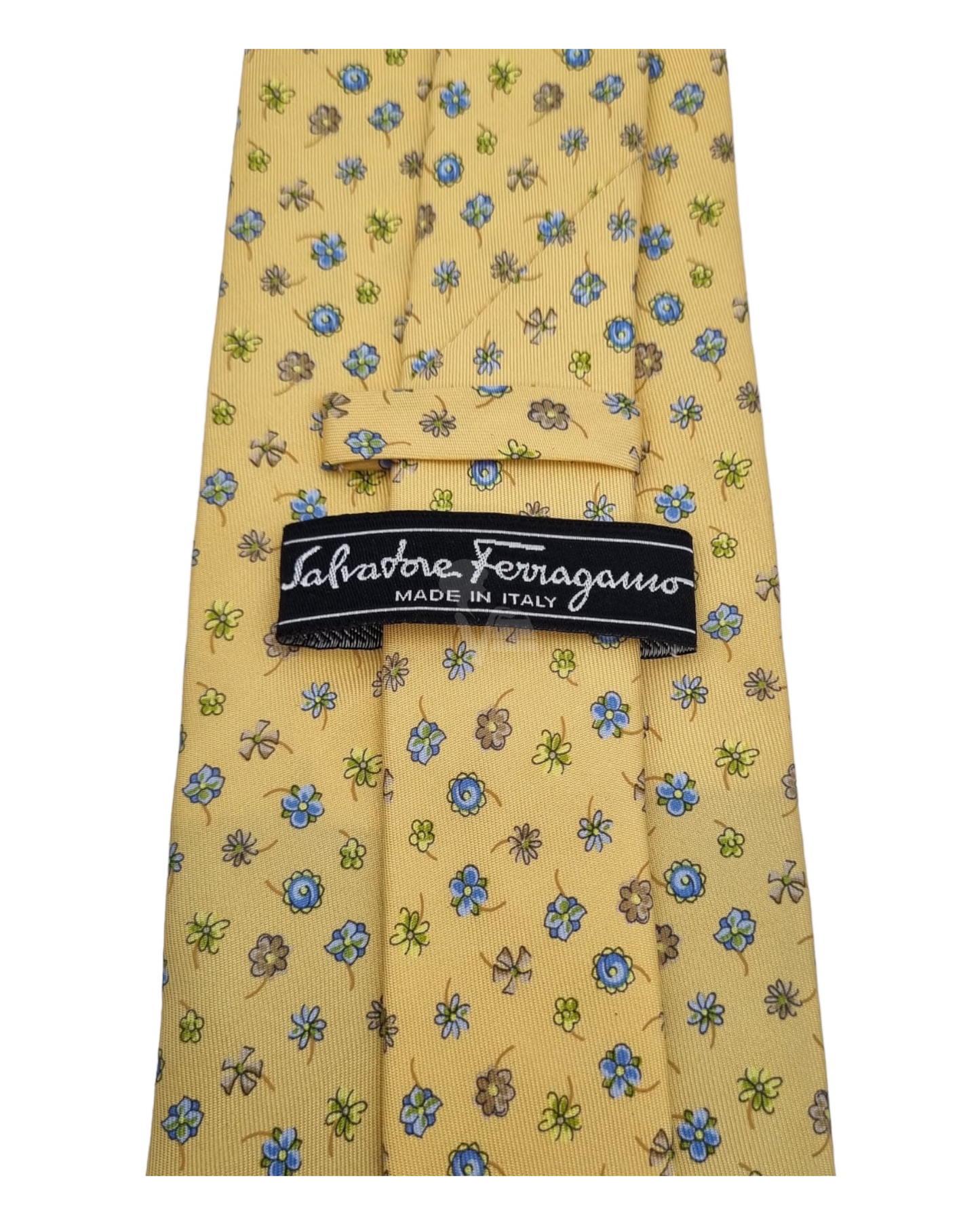 Salvatore Ferragamo Blue Flower Print Tie Yellow