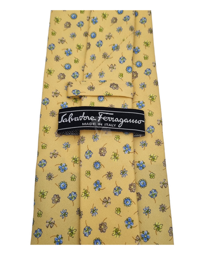 Salvatore Ferragamo Blue Flower Print Tie Yellow