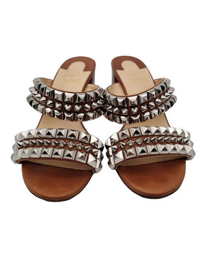 Christian Louboutin Studded Sandal Brown Leather Size 38/25