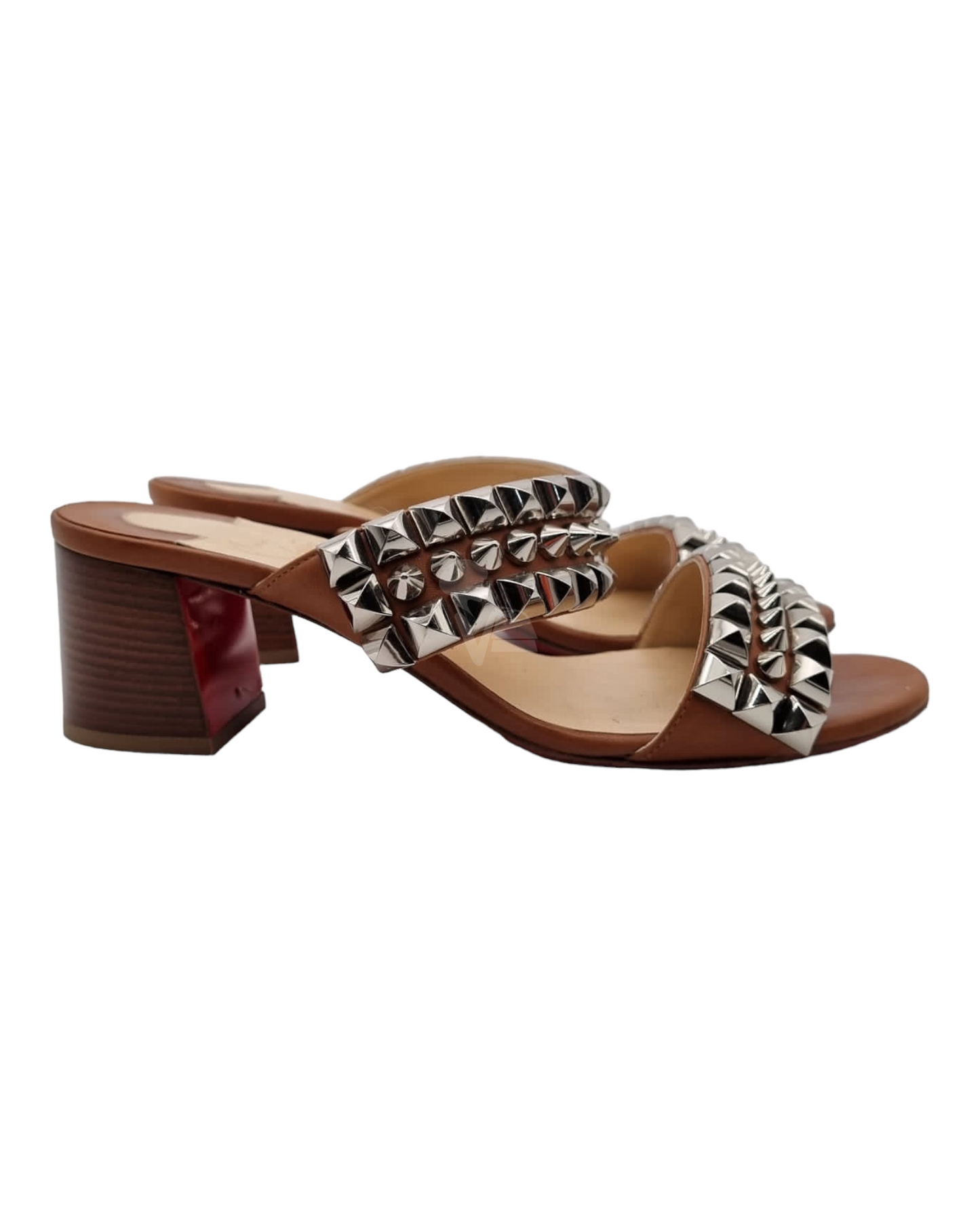 Christian Louboutin Studded Sandal Brown Leather Size 38/25