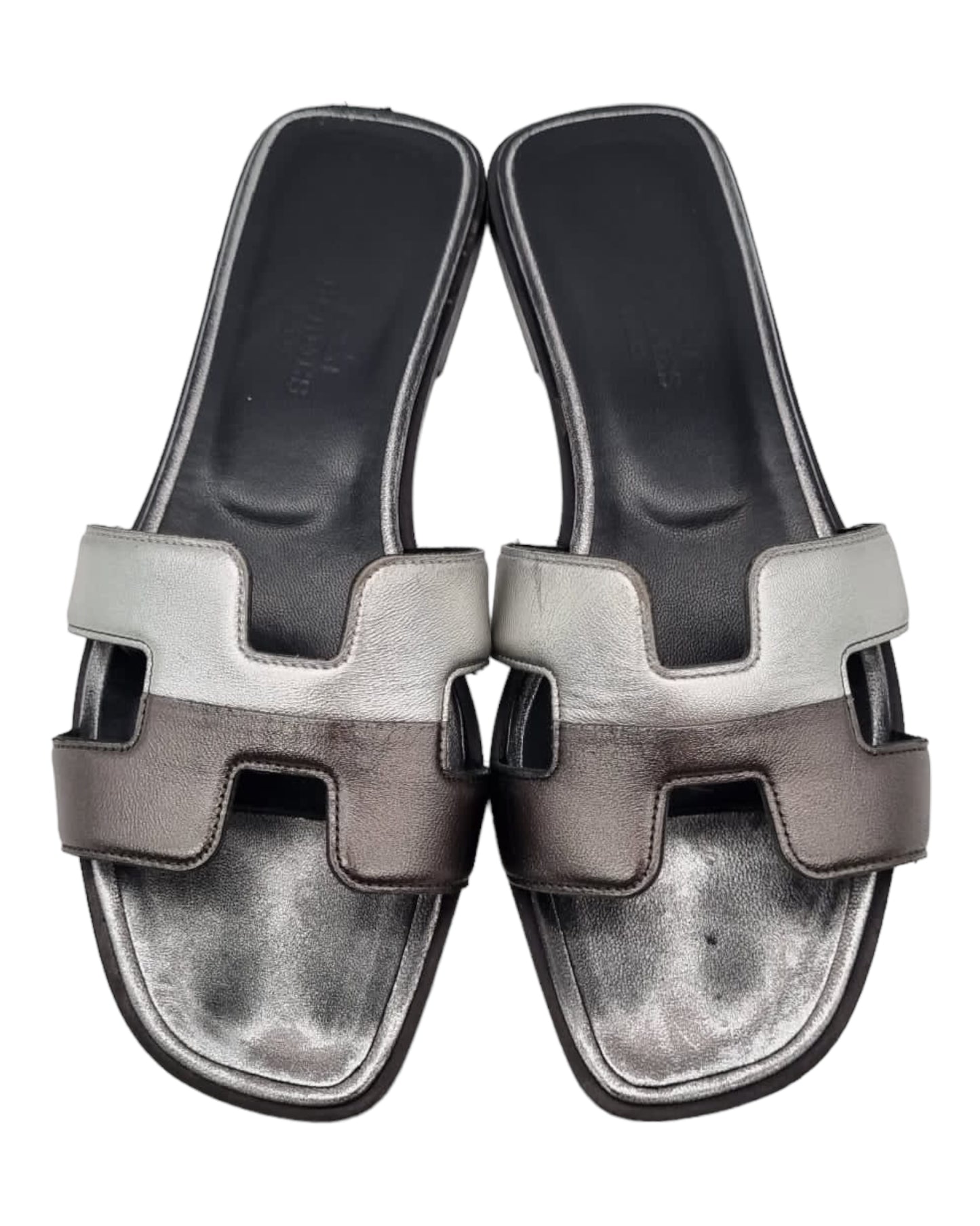 Hermes Oran Sandals Silver Black Size 35/22