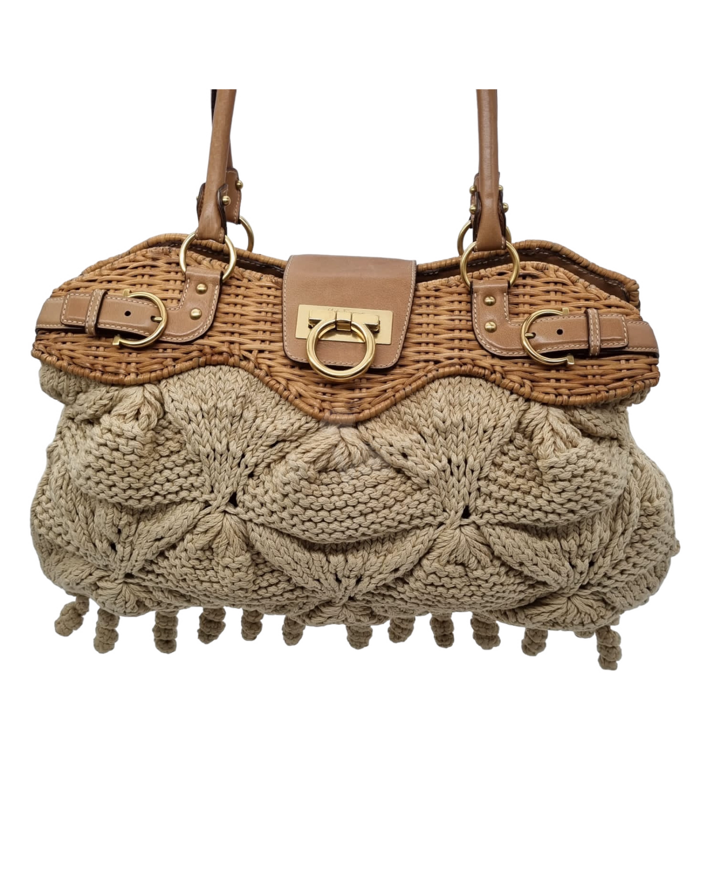 Salvatore Ferragamo Marisa Crochet With Large Neutral Wicker Size 48x30