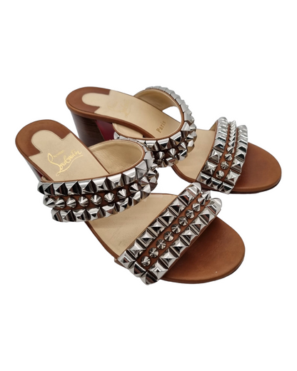 Christian Louboutin Studded Sandal Brown Leather Size 38/25