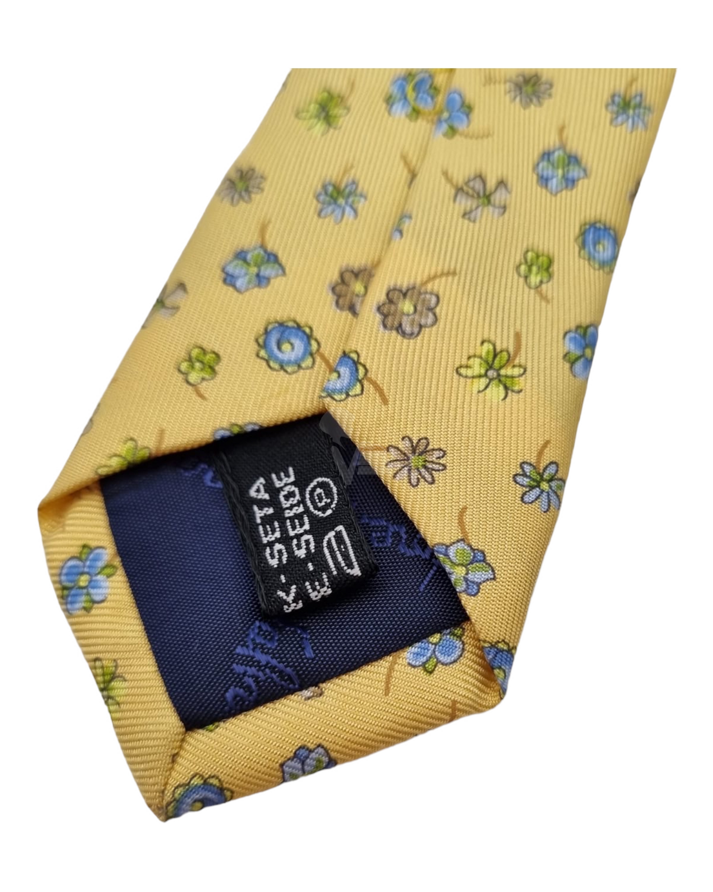 Salvatore Ferragamo Blue Flower Print Tie Yellow