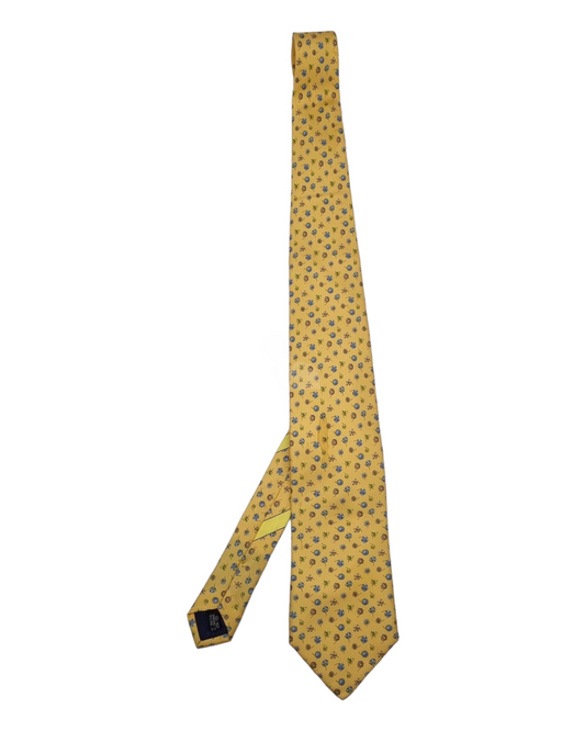 Salvatore Ferragamo Blue Flower Print Tie Yellow