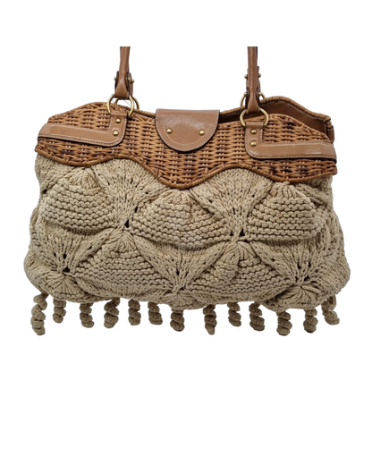 Salvatore Ferragamo Marisa Crochet With Large Neutral Wicker Size 48x30