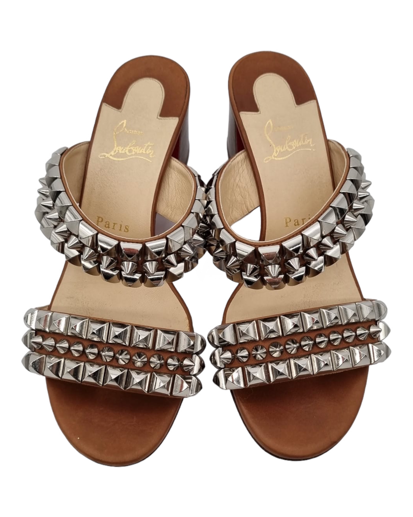 Christian Louboutin Studded Sandal Brown Leather Size 38/25