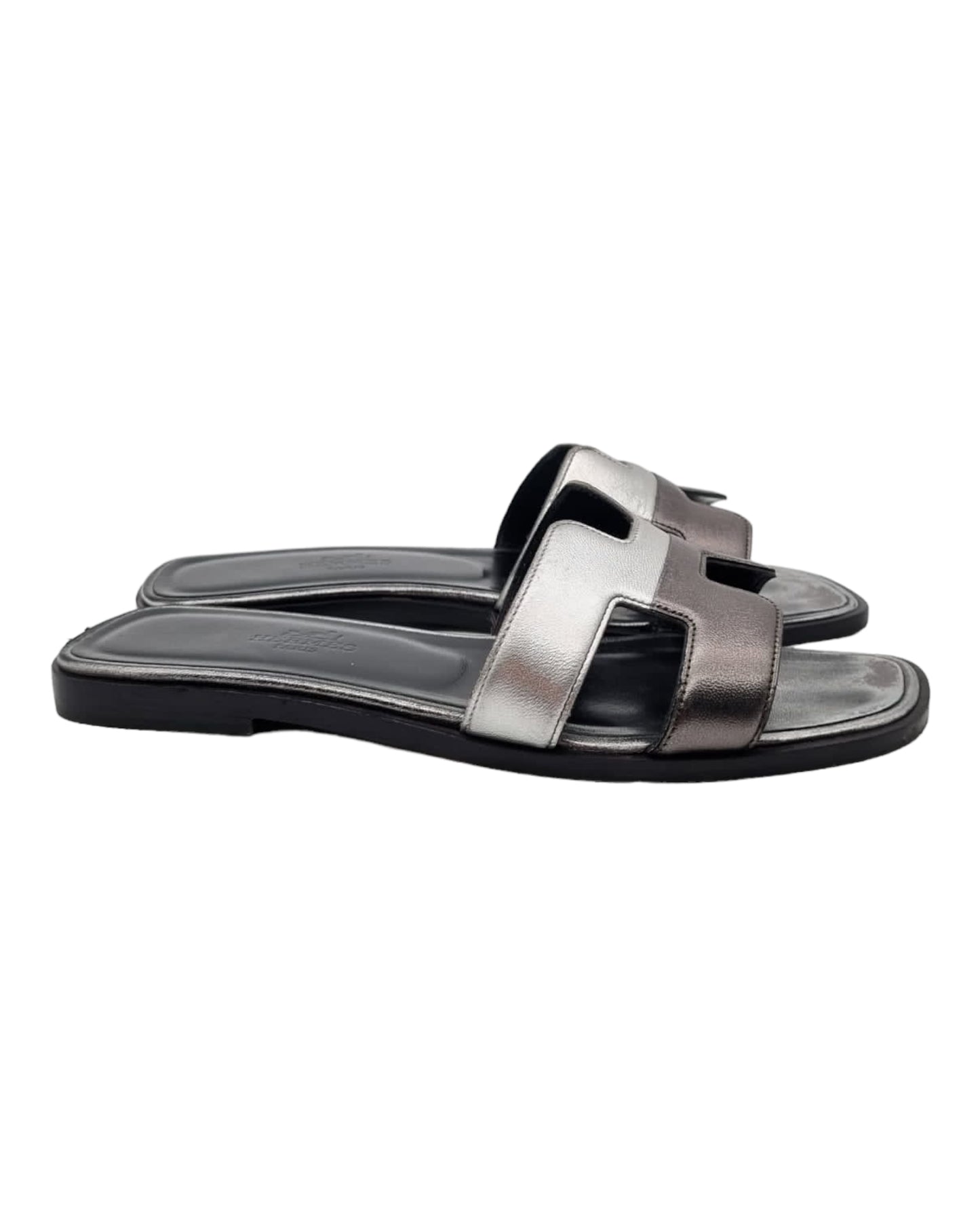 Hermes Oran Sandals Silver Black Size 35/22