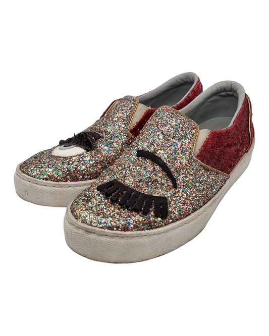 Chiara Ferragni Glitter Lash Slip On Red Size 38/24