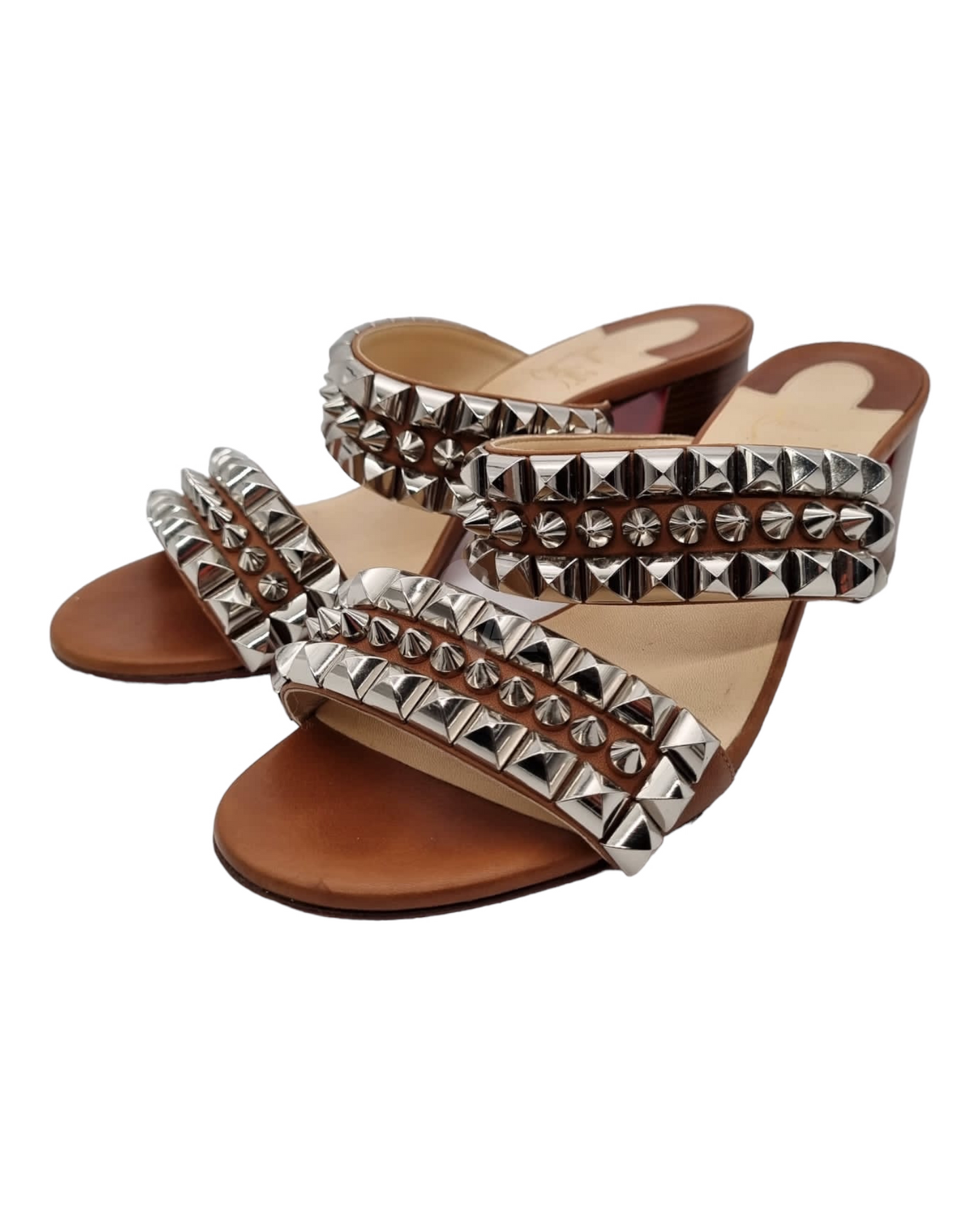 Christian Louboutin Studded Sandal Brown Leather Size 38/25