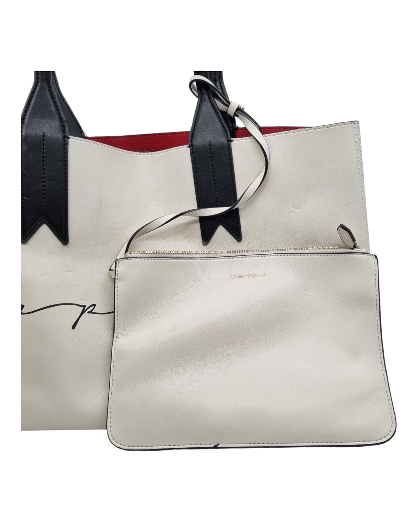 Emporio Armani White Reviersible Red Tote Bag Size 37x12x28